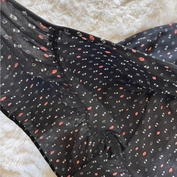 Star Scene Black Floral Peasant‎ Blouse Ruffle Sleeves Boho Cottagecore Size L - Picture 8 of 13
